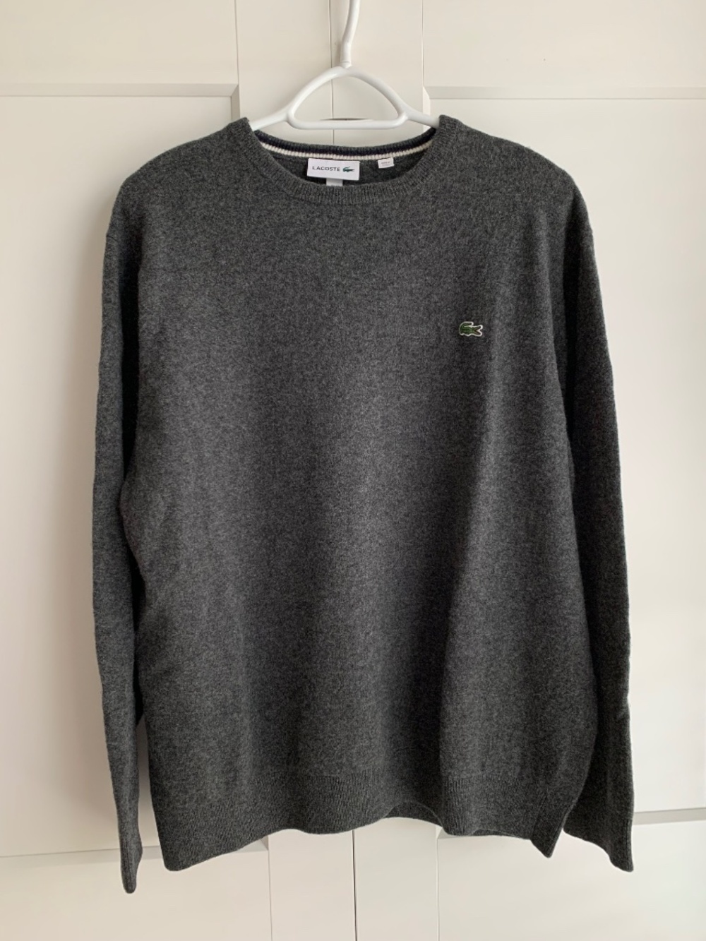 Lacoste Men's Sweater 100% Wool Crew Neck in Dark Gray  size XXL